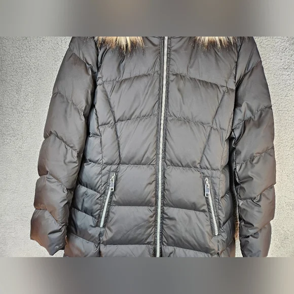 **SOLD***Calvin klein Womens Black Full Zip Coat Sz M Detachable Hood Faux Fur - Picture 5 of 15